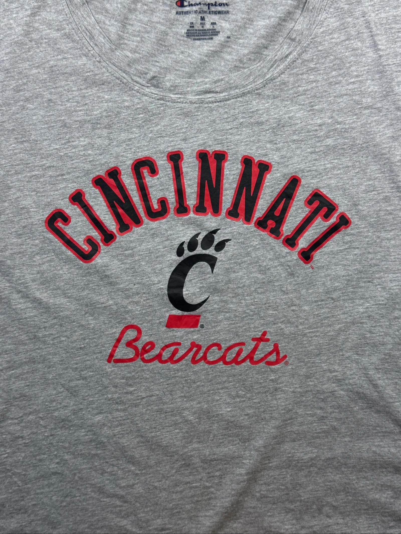 Champion Cincinnati Bearcats NCAA T-Shirt Grey Logo Embroidered Sleeve Size M – photo 6